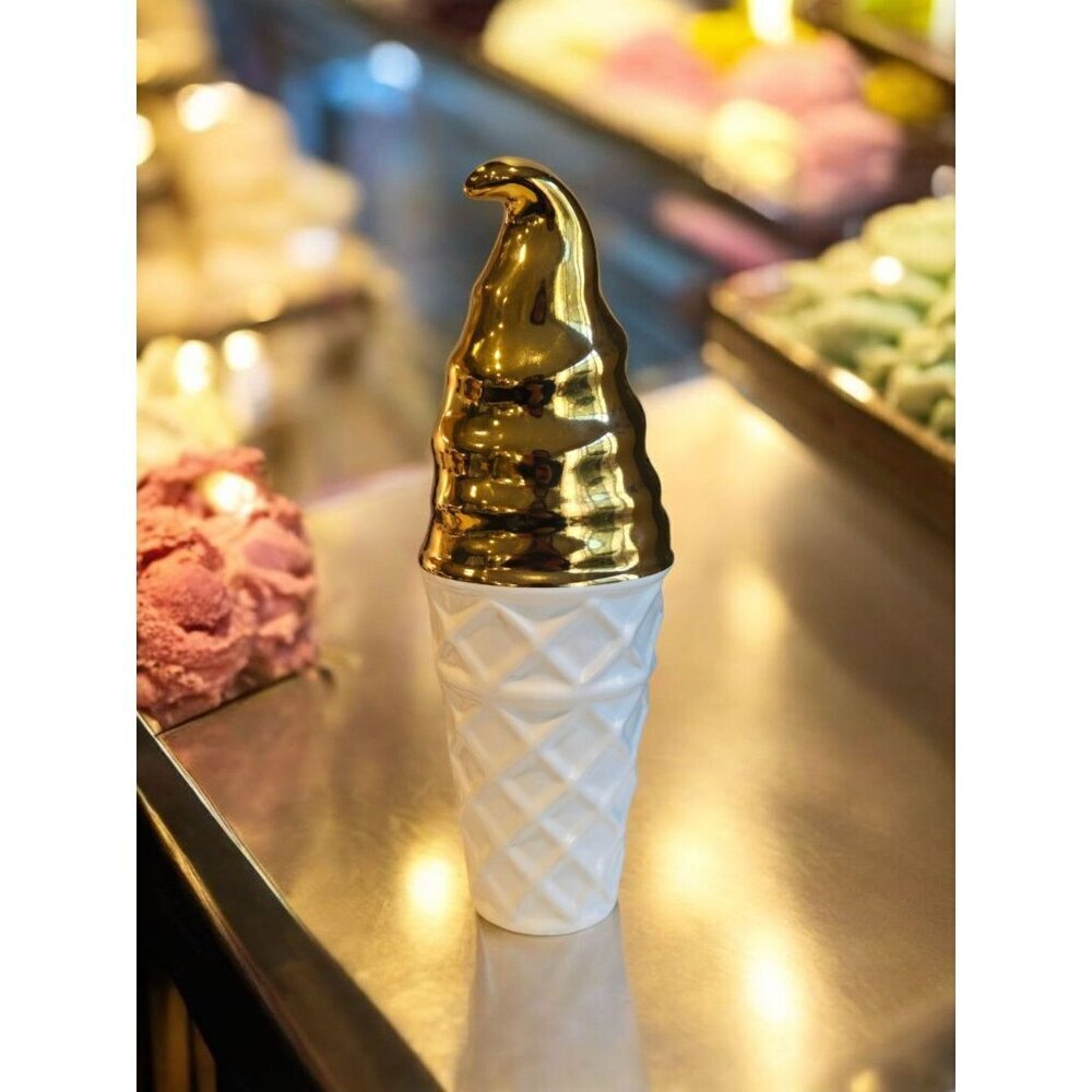 New Gold Dipped Soft Serve Large Ice Cream Cone Statue Decor Figurine